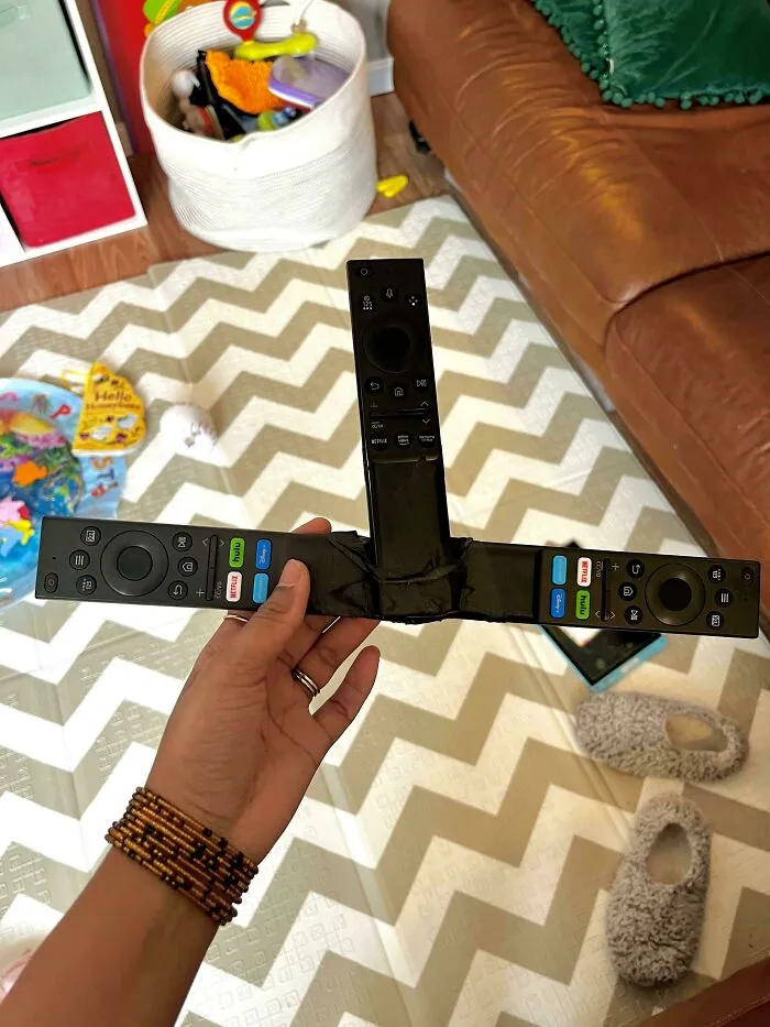 Bought Spare Remotes Then My 4 Year Old Found Electrical Tape And Made This So We’d Never Lose Another Remote