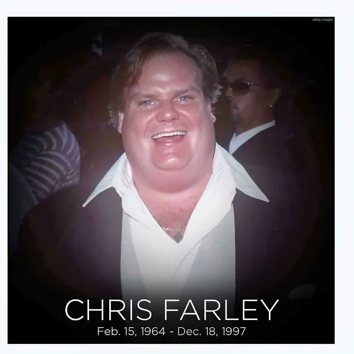 Chris Farley smiling in a classic 90s photo, representing nostalgic posts about the ’90s and childhood memories.
