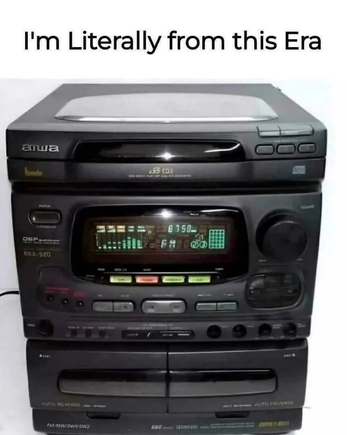 Vintage 90s stereo system with cassette player and radio, evoking nostalgic memories from the ’90s era.