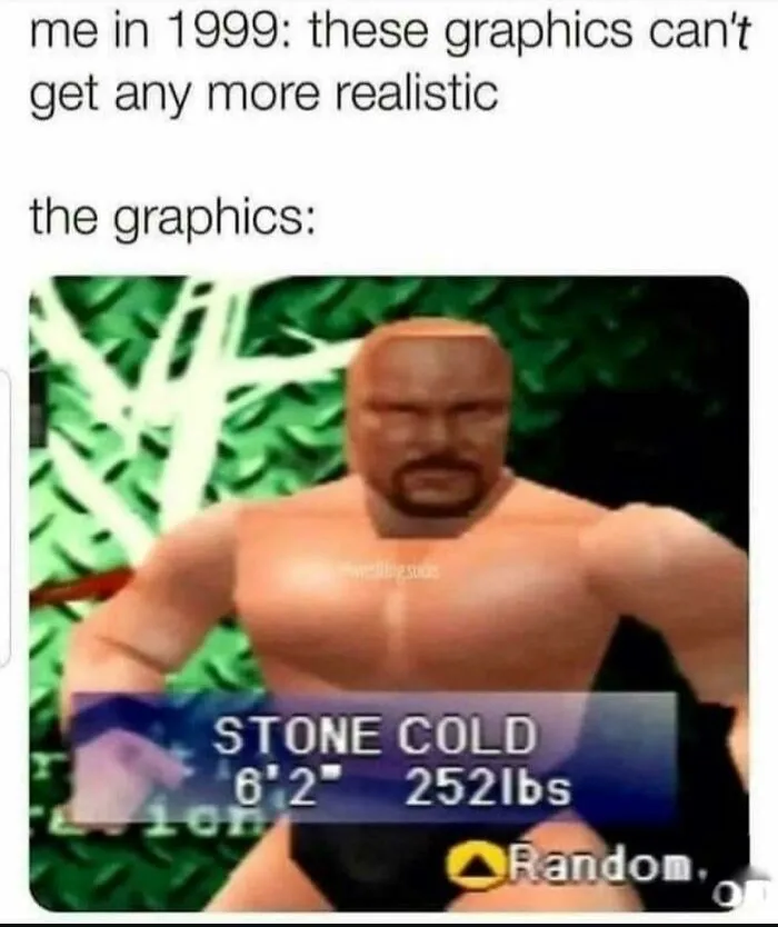 90s nostalgic post showing retro video game graphics of wrestler Stone Cold Steve Austin with blocky 3D character design.