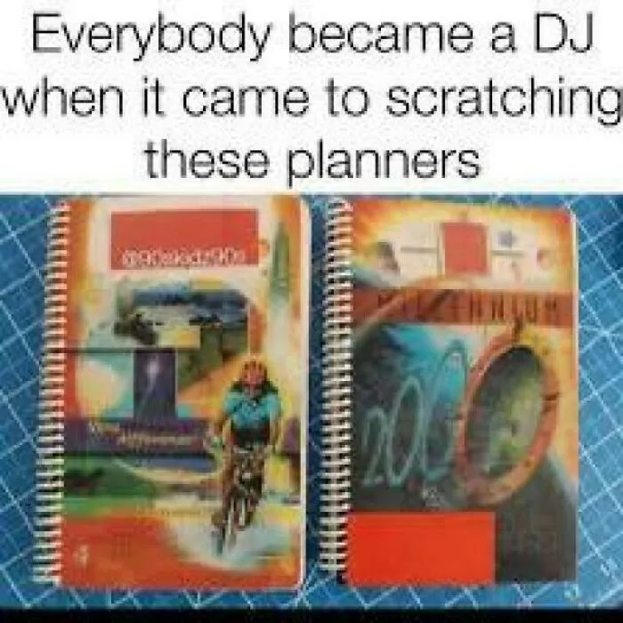 Nostalgic ’90s planners with scratchable covers, sparking memories of childhood and DJ creativity from the ’90s era.