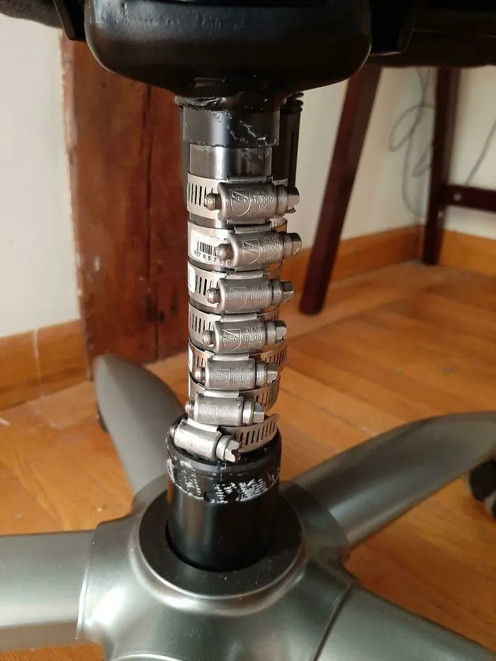 Hose Clamps To Keep My Office Chair From Involuntarily Descending