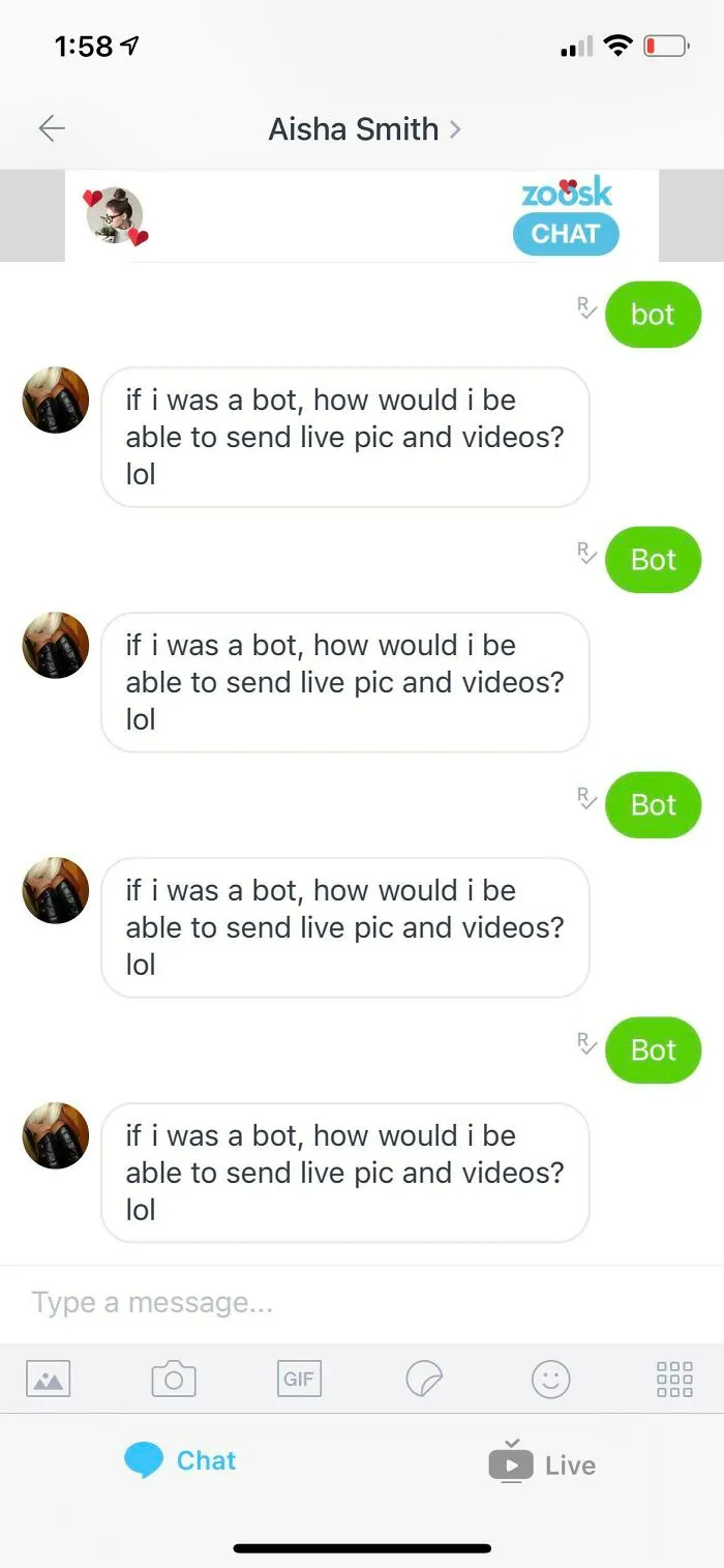 Scammers send repeated messages claiming not to be a bot, showing how scammers mess with the wrong person.
