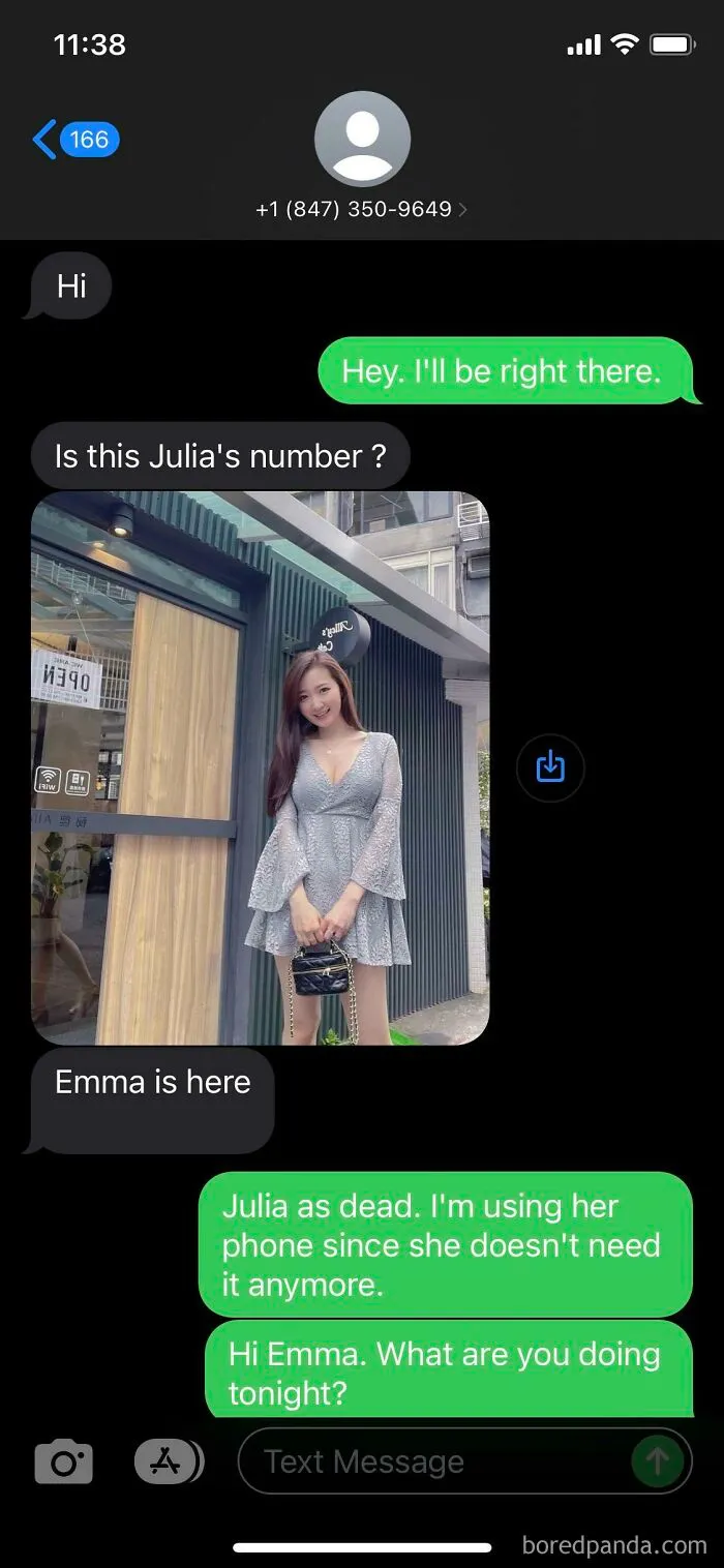 A screenshot showing a scammer getting caught in a rookie move with a funny response.