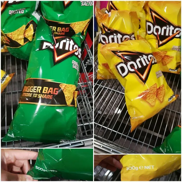 Both Weigh 500g But The Green One Is In A 30% "Bigger Bag More To Share"