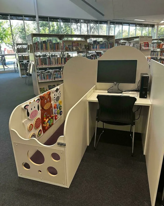 Our Local Library Has A Computer Station With A Creche Unit Attached For Your Toddler