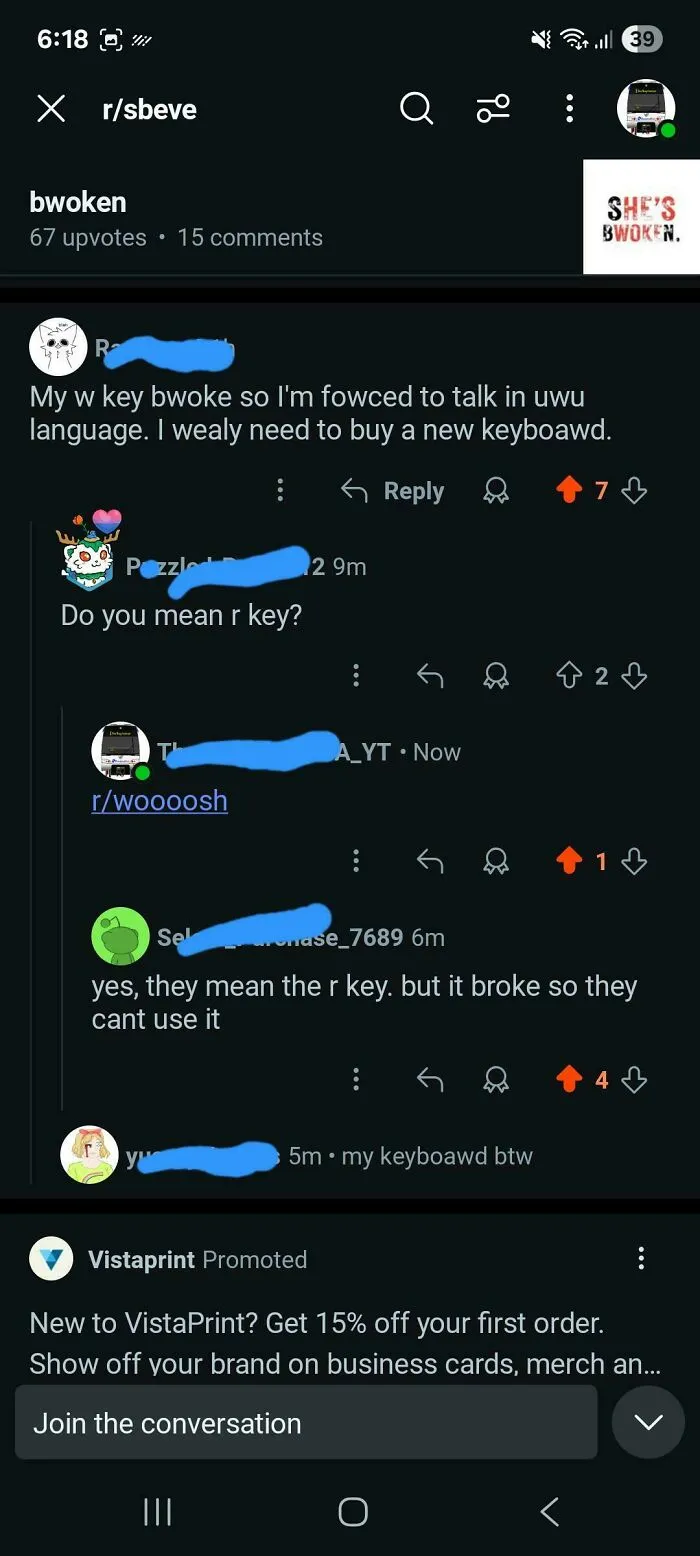 A Reddit thread depicting a user who corrected an obvious joke about a broken keyboard.