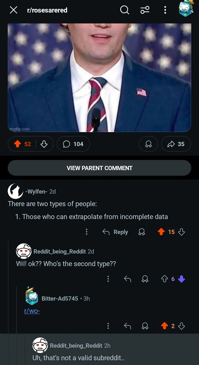 Reddit comments thread displaying people who corrected an obvious joke about incomplete data.