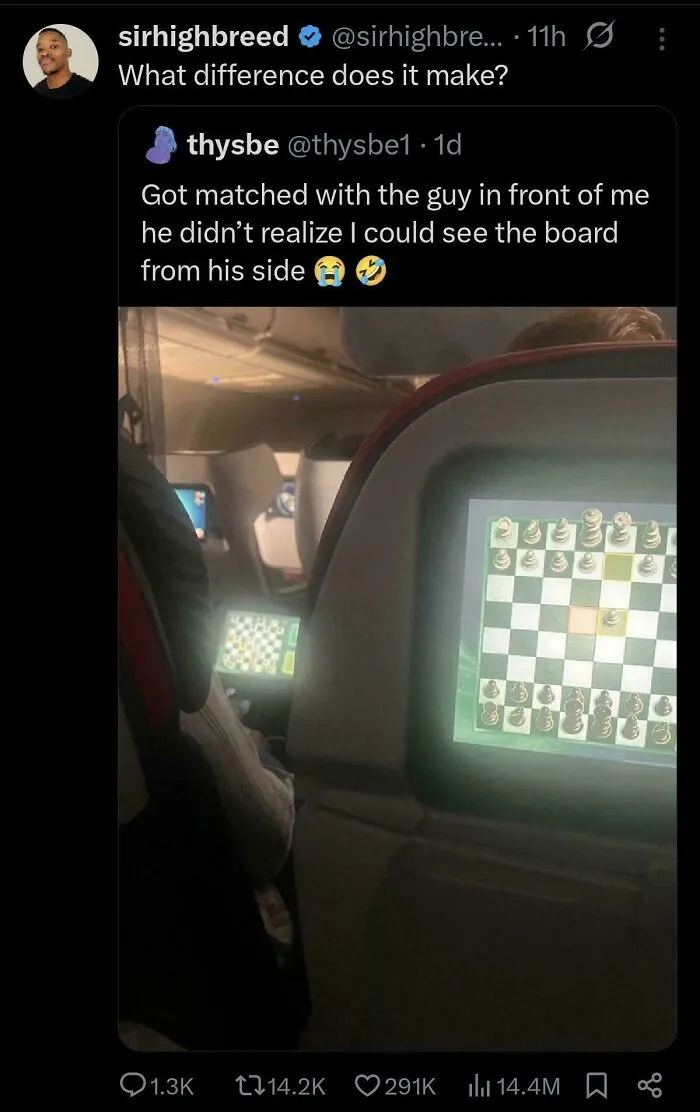 A social media post about people who corrected an obvious joke on an airplane chess matchup.