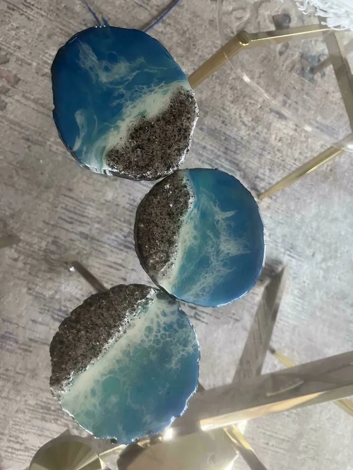 Coasters From A Local Designer, But The Sand Is Elevated So The Cups Fall Off