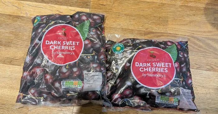 A Pretty Egregious Example Of Shrinkflation: Sainsbury's Frozen Cherries Have Shrunk From 450g To 300g, While Still Costing £3.30 A Bag