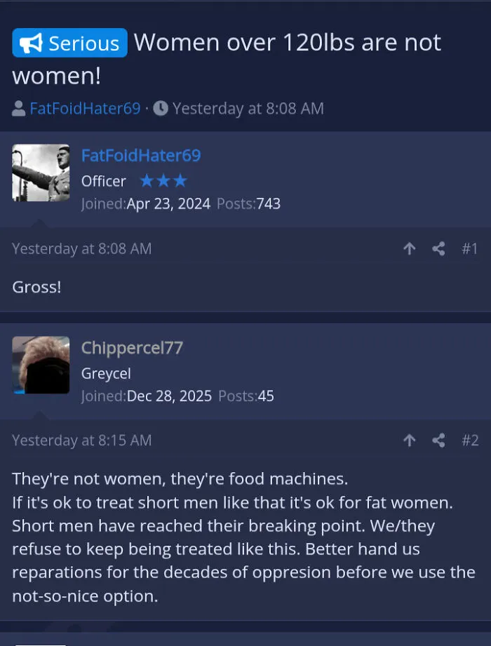 Women Over 120 Pounds = Fat Pigs According To Incels