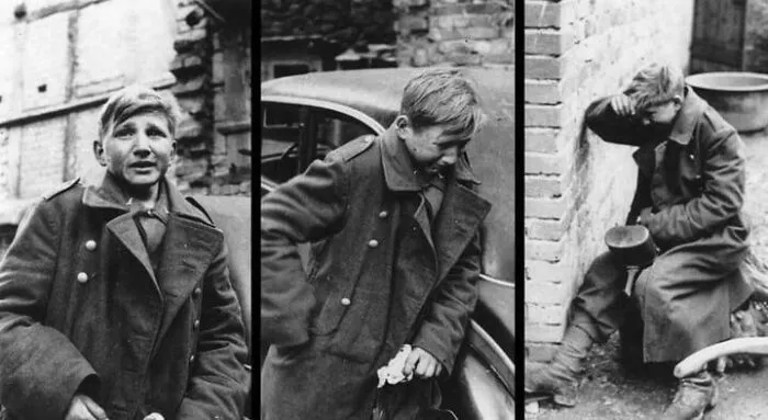 Soldado alemán llorando tras ser capturado por el ejército estadounidense, Alemania, abril de 1945.