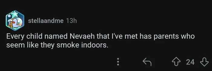 A comment on a dark background about children named Nevaeh, delivering a savage verbal knockout.