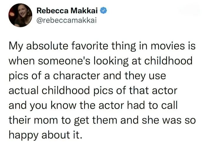 Relatable memes tweet describing how movies use actual childhood photos of actors.