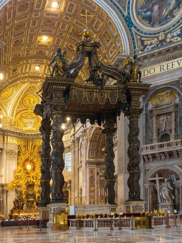 Canopy Inside St Peter's Basilica (Vatican), Designed By Bernini, Completed In 1634, 94 Feet Tall (28 M), Tall Like A 6 Story Building