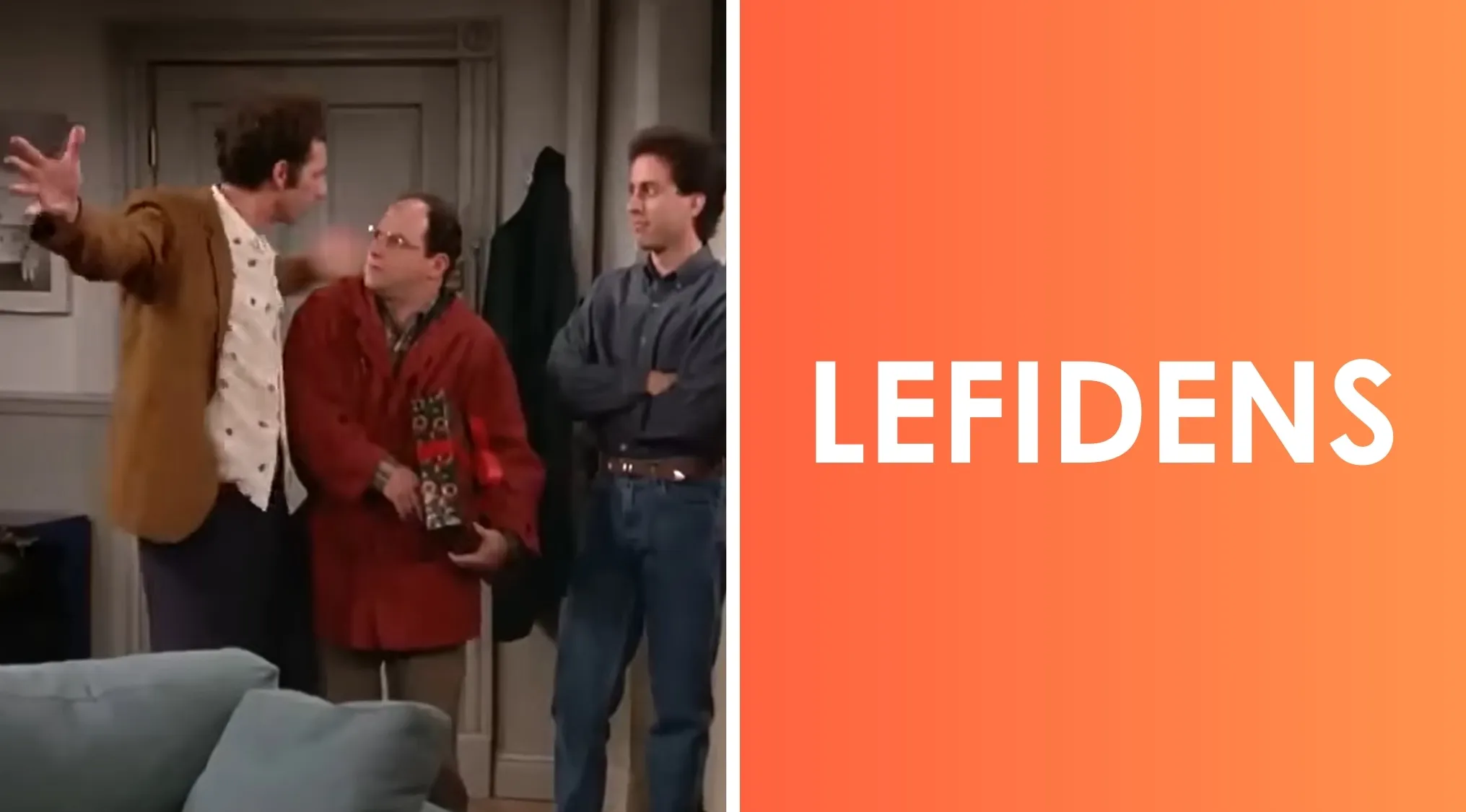Scene from a 90s sitcom with a word scramble puzzle showing the scrambled title lefidens for pop culture word scrambles.