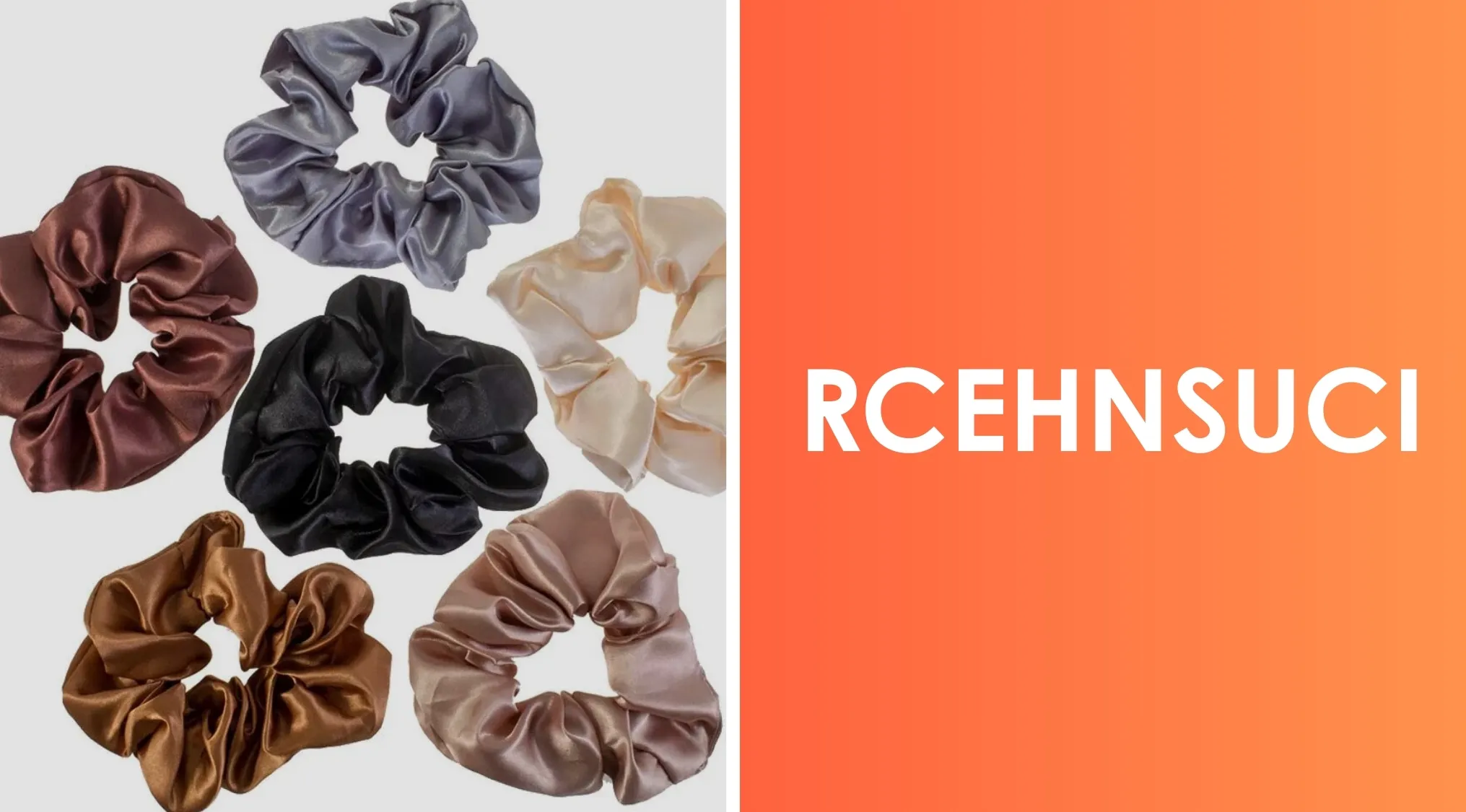 Silky scrunchies in various colors with scrambled letters representing 80s and 90s pop culture hair ties.