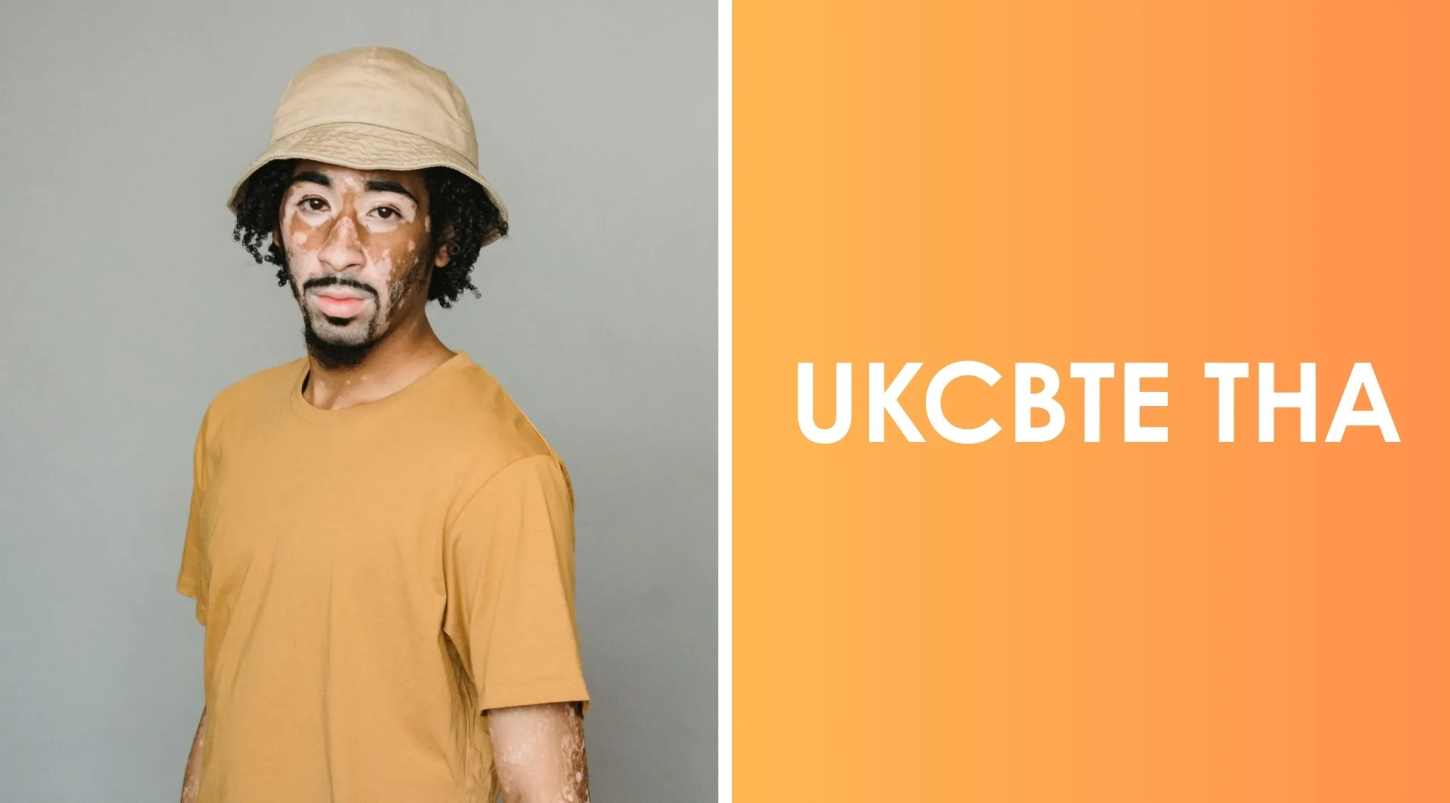 Man wearing a beige bucket hat and mustard shirt next to a word scramble about 80s and 90s pop culture headwear.