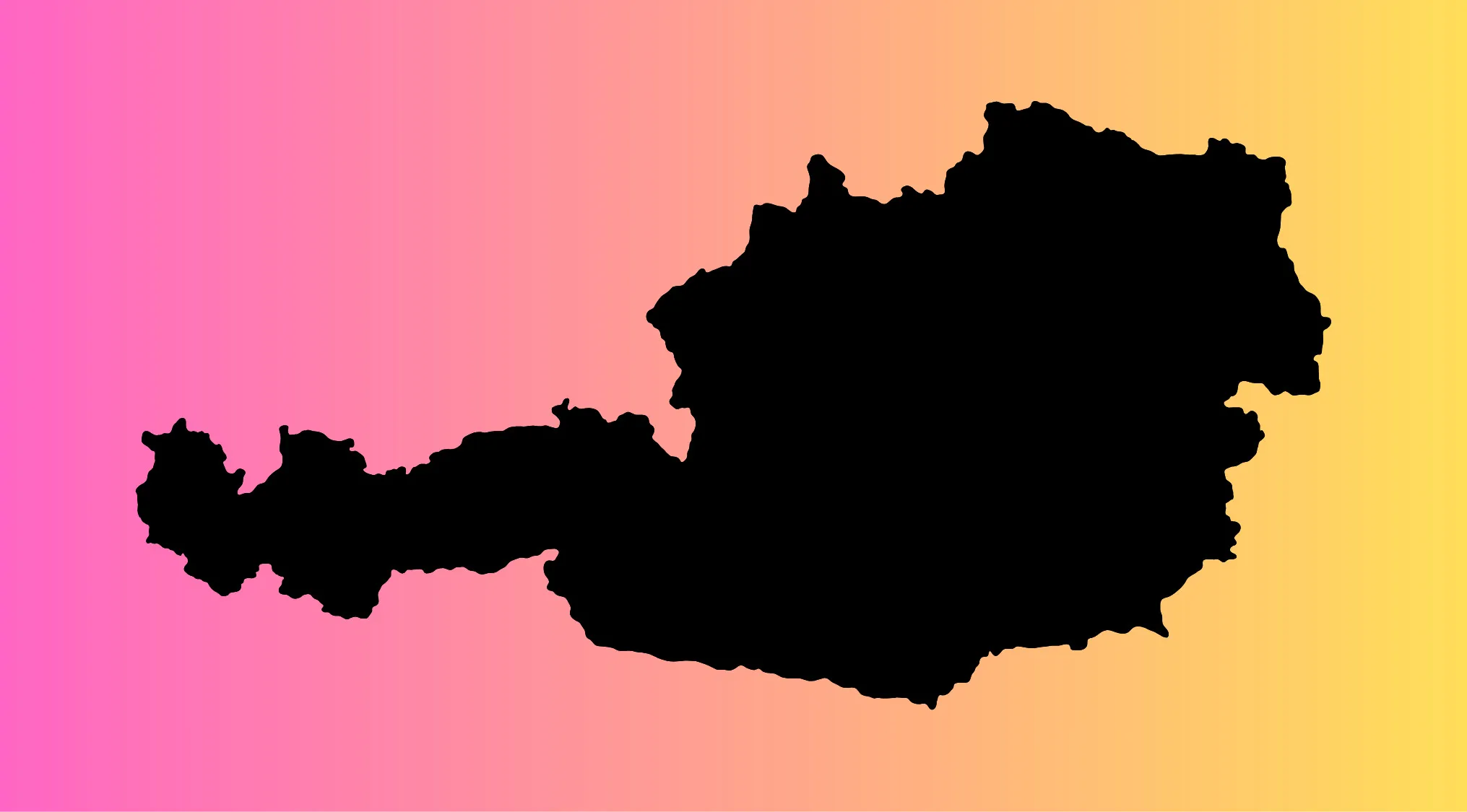 Silhouette map of Austria displayed on a pink and yellow gradient background for countries often mixed up SEO.
