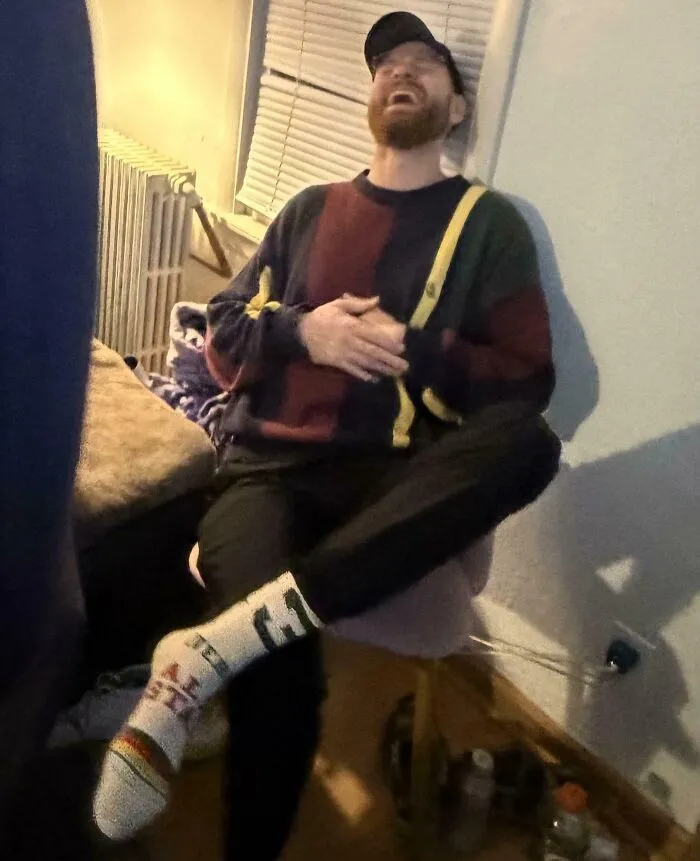 I Had A Surprise Party For My Husband And All Of His Childhood Friends Came. They Were Up Till 3am Telling Stories. This Is My New Favorite Picture Of Him
