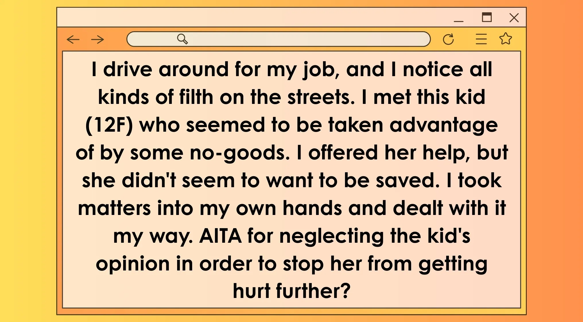 A fictional AITA post asking if neglecting a kid’s opinion to protect her fits a movie character scenario.