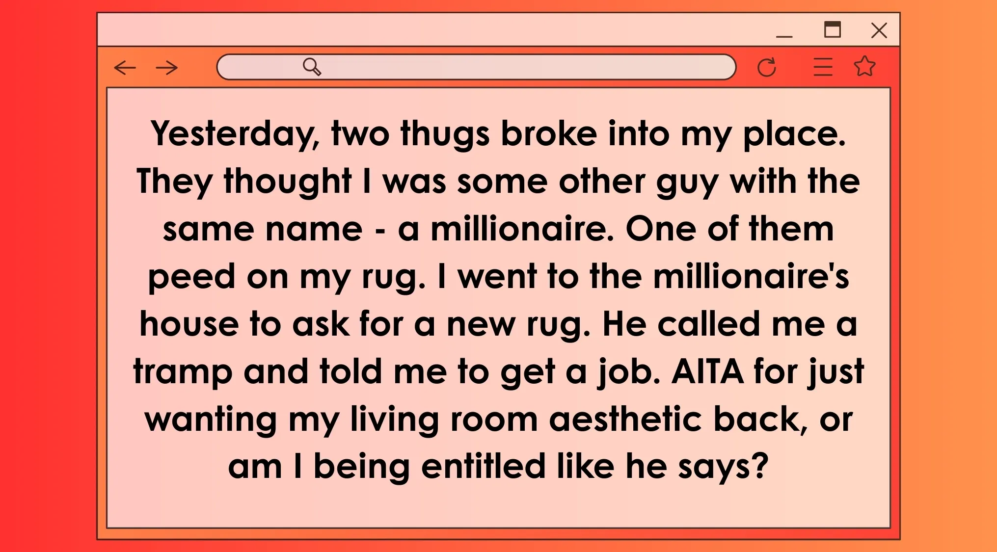 AITA post describing a mix-up involving thugs, a millionaire, and a ruined rug seeking movie character context.