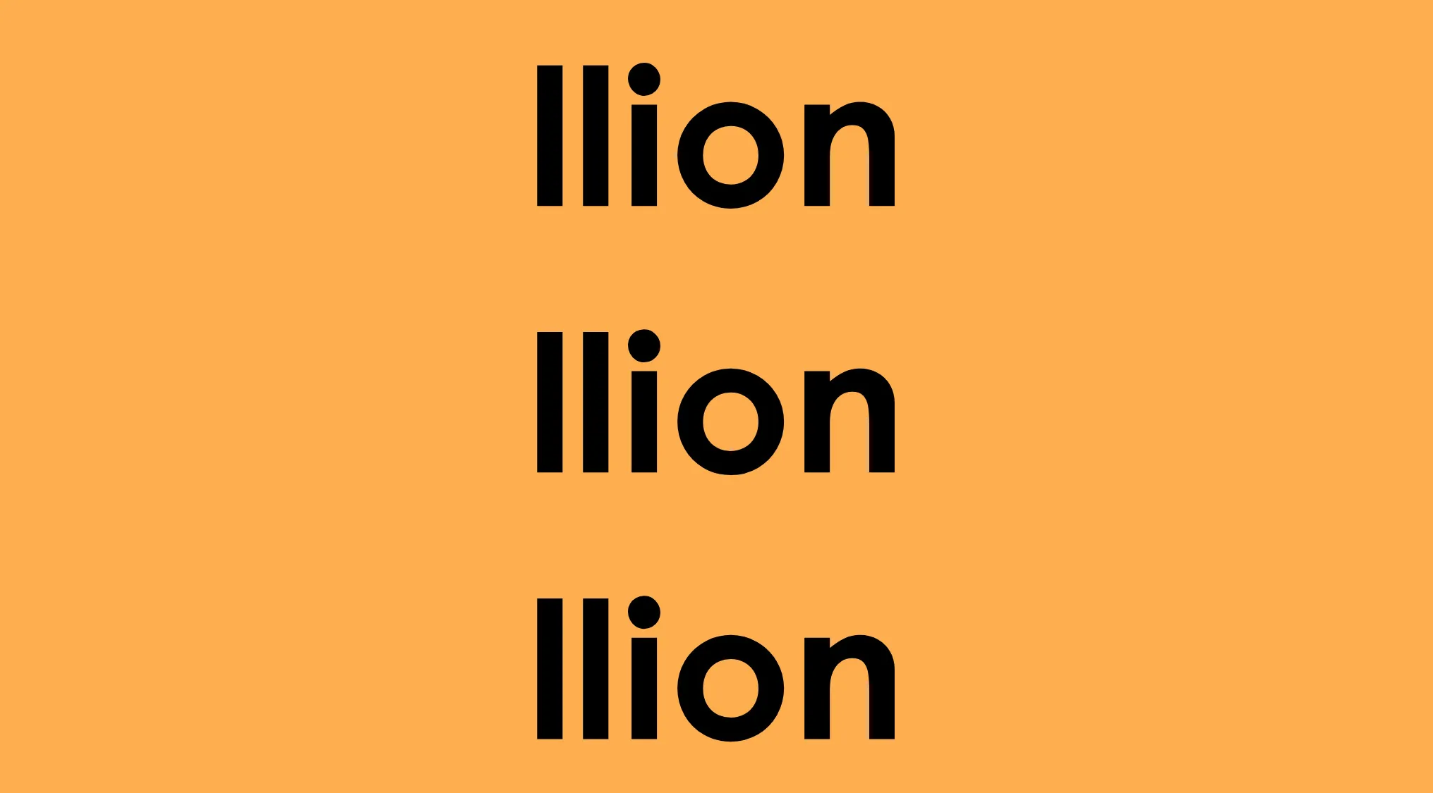 Rebus visual challenge showing three stacked words "llion" with missing beginning letters on an orange background.