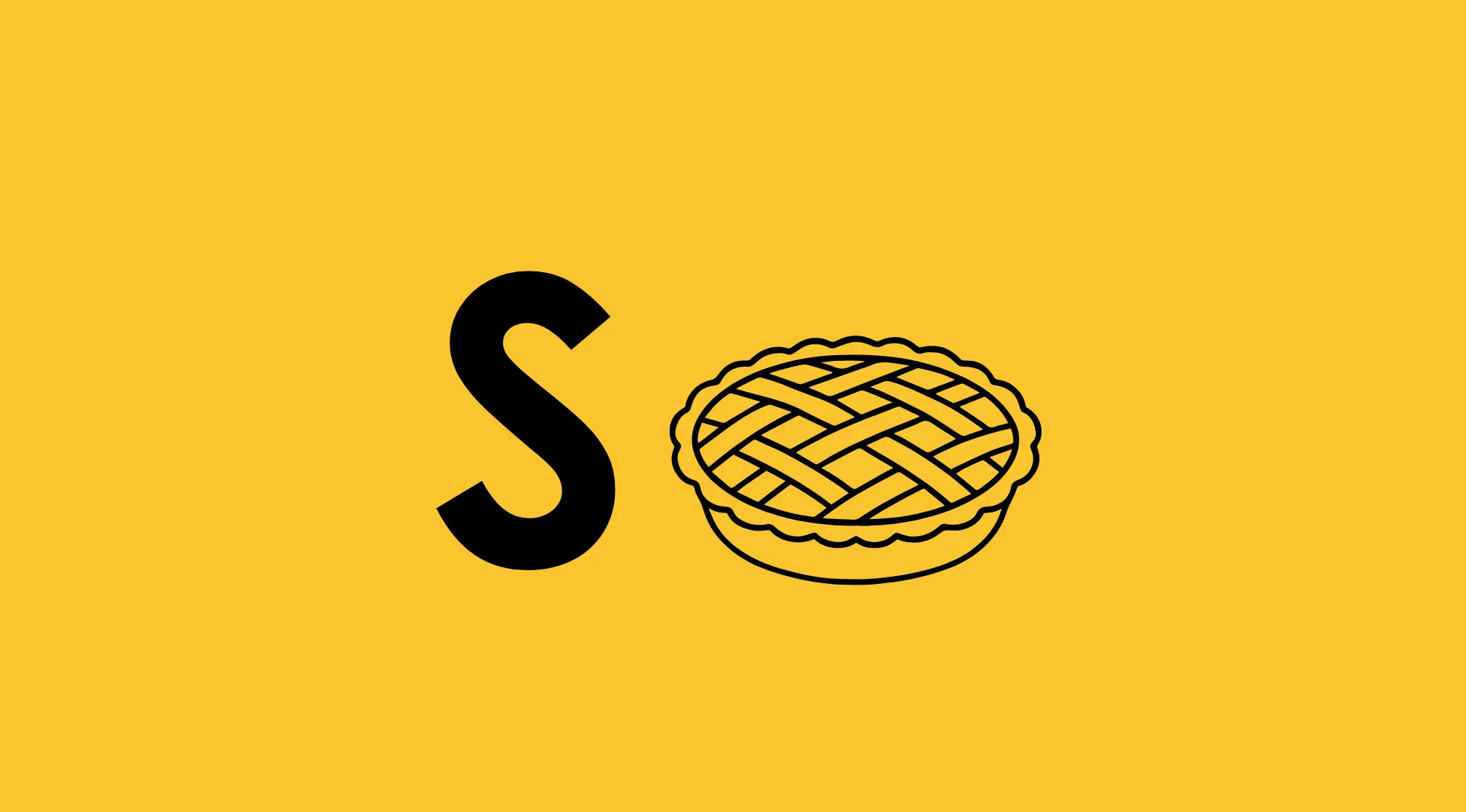 Rebus visual challenge showing the letter S and an illustration of a pie on a yellow background to decode.