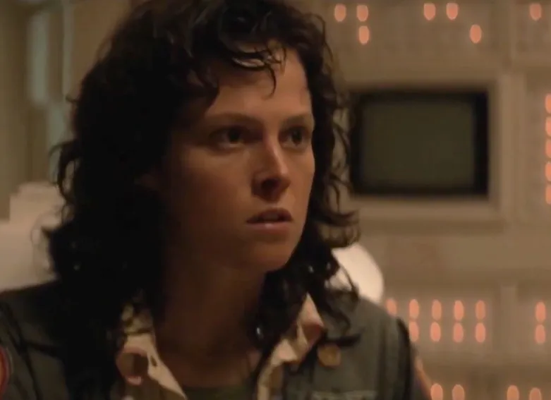Ripley from Alien looking determined, ready to confront the alien threat in a dark, tense sci-fi environment.