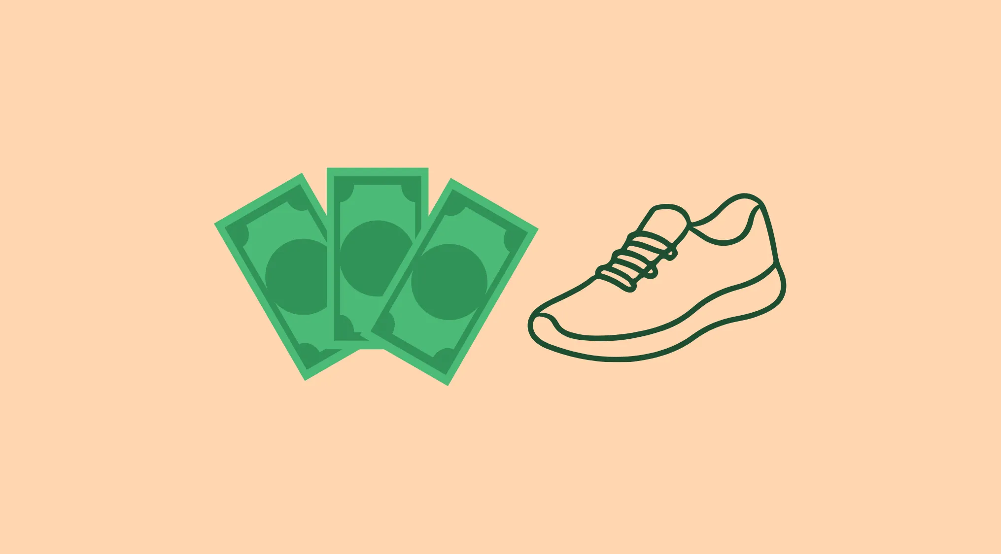 Rebus visual challenge featuring three dollar bills and a sneaker representing a word puzzle.