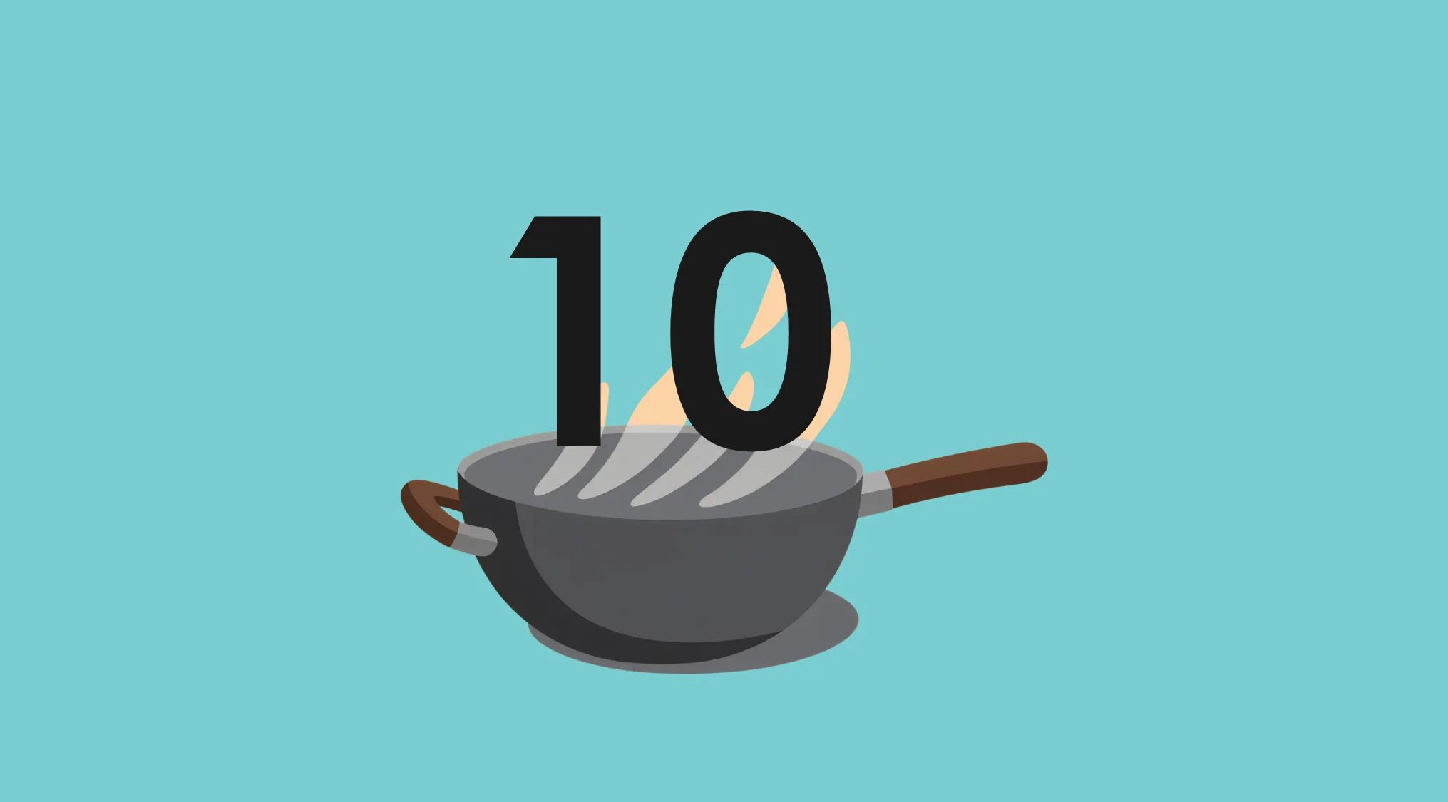 Rebus visual challenge showing number 10 above a frying pan with flames, representing a word puzzle.