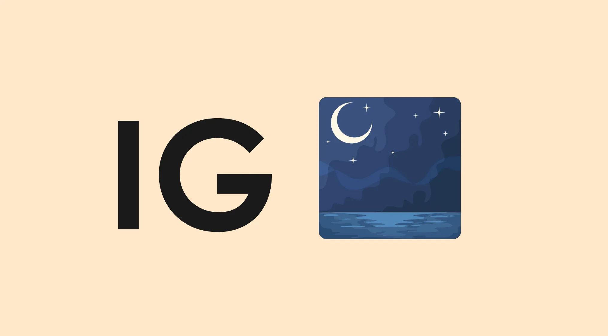 Rebus visual challenge showing letters IG next to an illustration of a night sky over water.