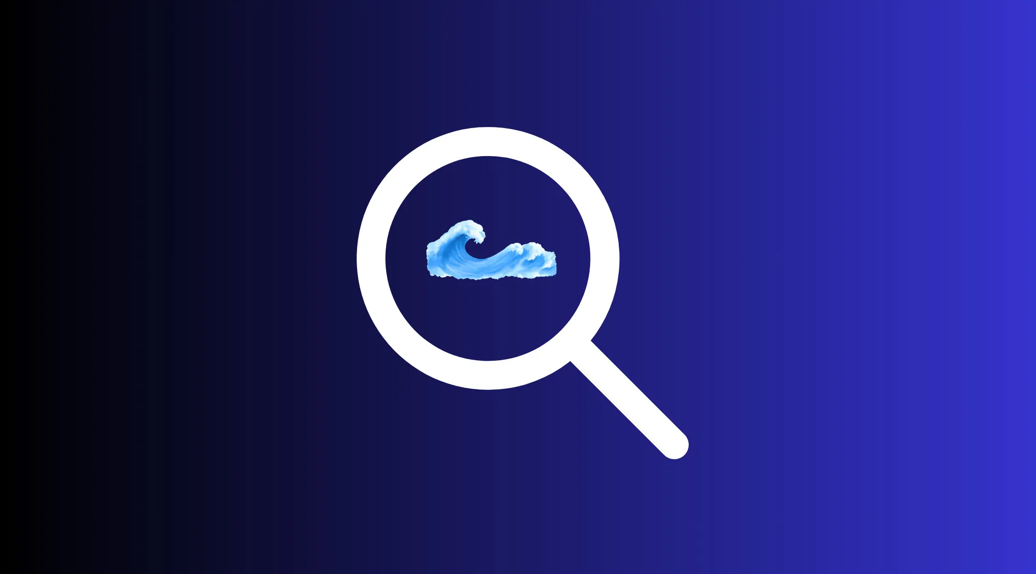 Magnifying glass focusing on a small cloud shape on a blue gradient background in a rebus visual challenge.