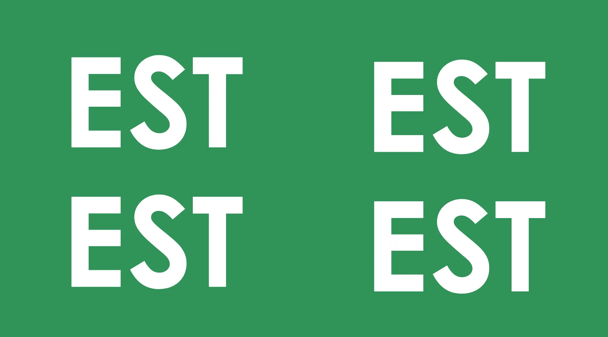Rebus visual challenge with the word EST repeated four times on a green background to decode and reveal the word.