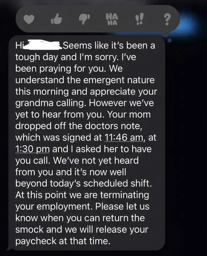 17-Year-Old Employee Ends Up In ER Before Scheduled Shift, Her Mother And Grandmother Both Call In On Her Behalf. Still Gets Fired For Not Personally Calling In