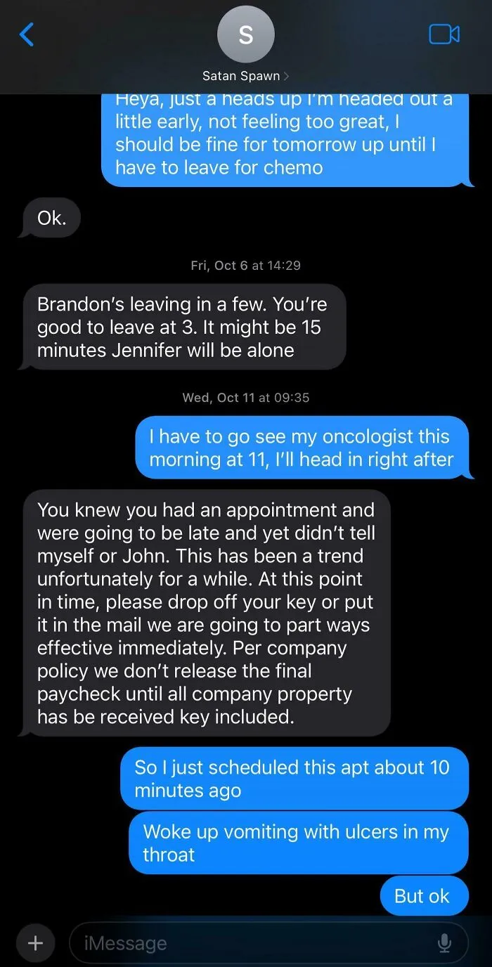 I Got Fired For Needing To Go To An Emergency Visit With My Oncologist