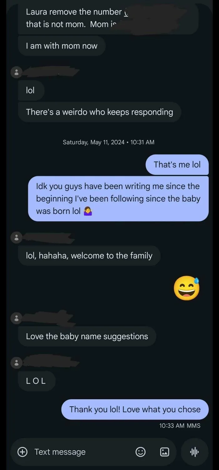 A Couple Of Years Ago I Ended Up In Some Random Family's Group Chat And Ended Up Naming Their Baby