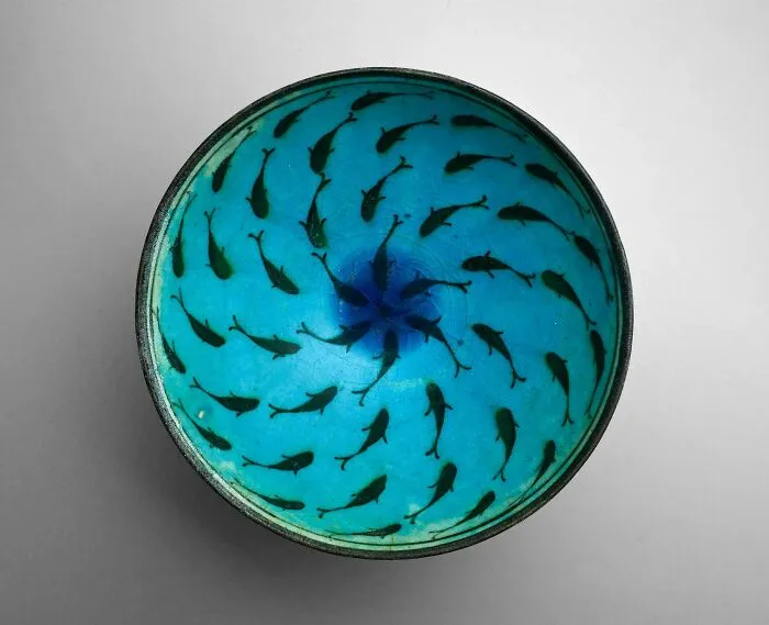 Bowl. Iran, Ilkhanid Dynasty, Late 13th-Mid 14th C. Stonepaste; Painted In Black-Under-Turquoise Glaze. Loaned To The Museum Of Fine Arts, Houston