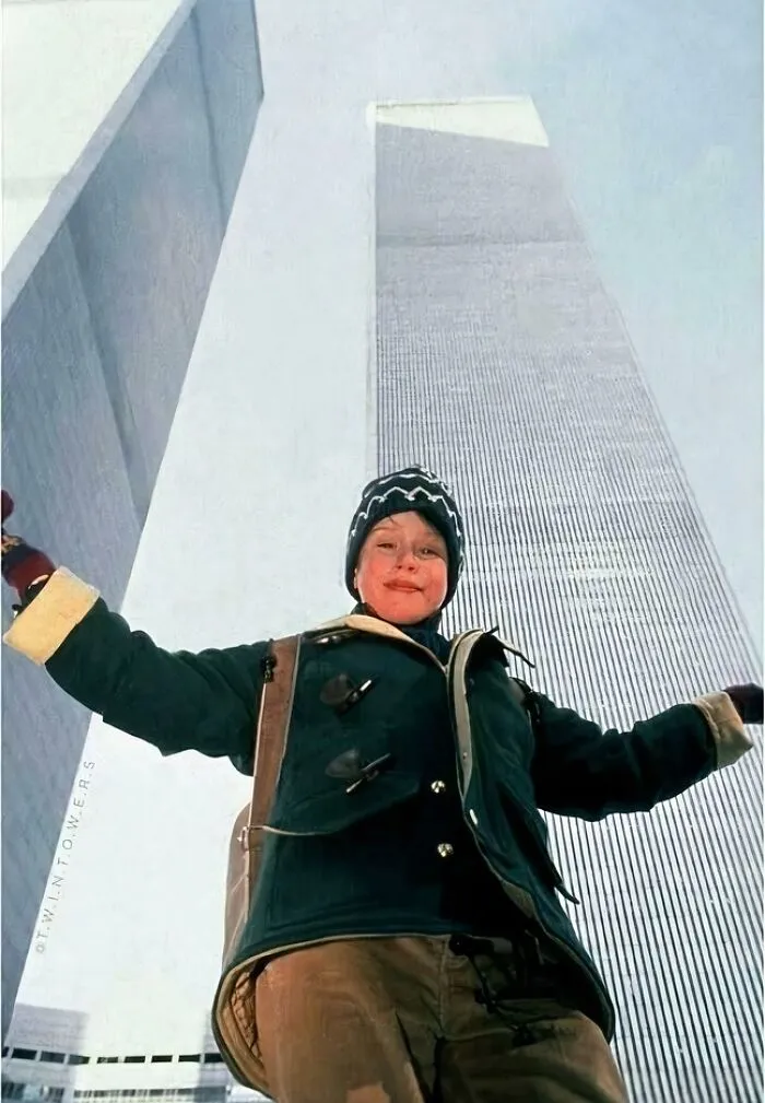 Macaulay Culkin frente a las Torres Gemelas durante el rodaje de Solo en casa 2