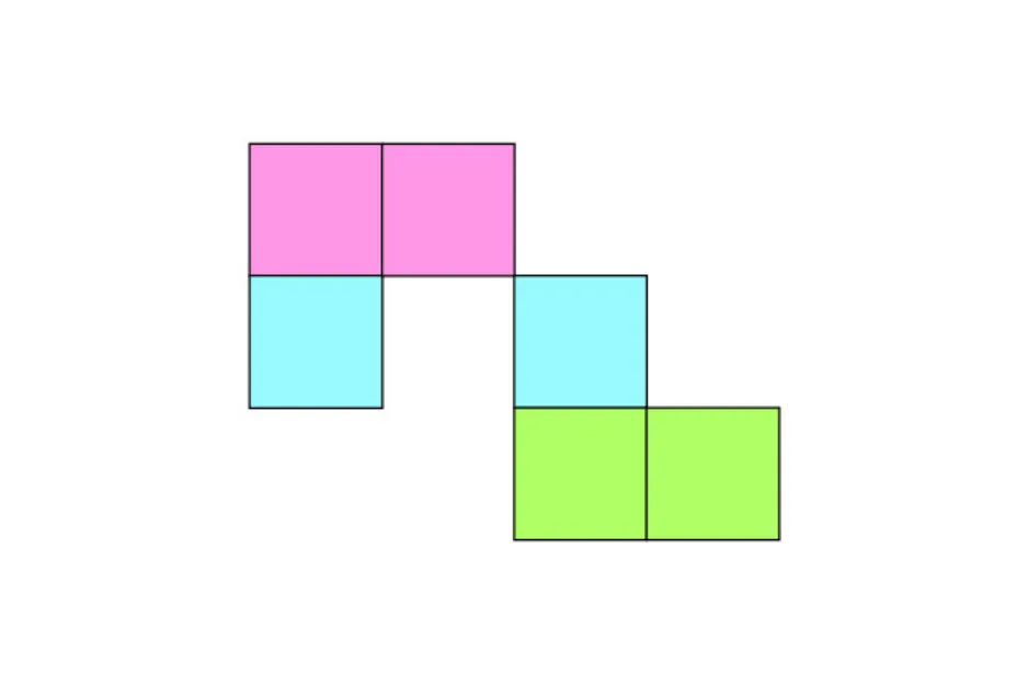 Puzzle logic with colored shapes and one empty space, showing pieces that may fit into the missing area for solution D