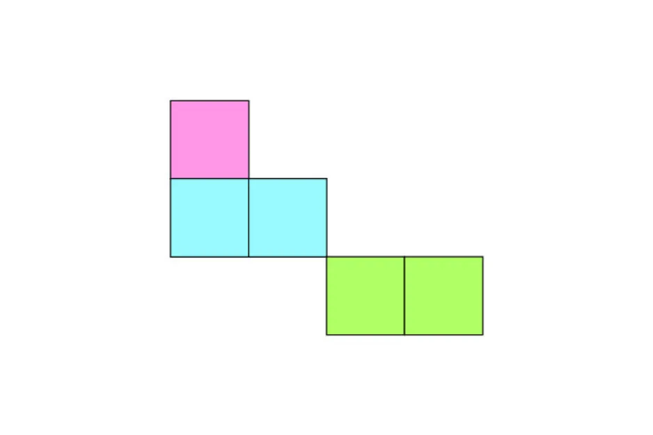 Puzzle logic showing colored geometric shapes with one piece missing, challenging which piece fits the space correctly.