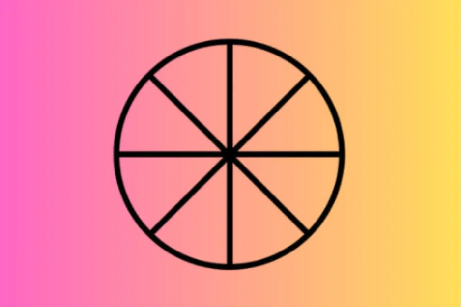 Circle divided into eight equal sections on a pink to yellow gradient background representing a missing piece concept.