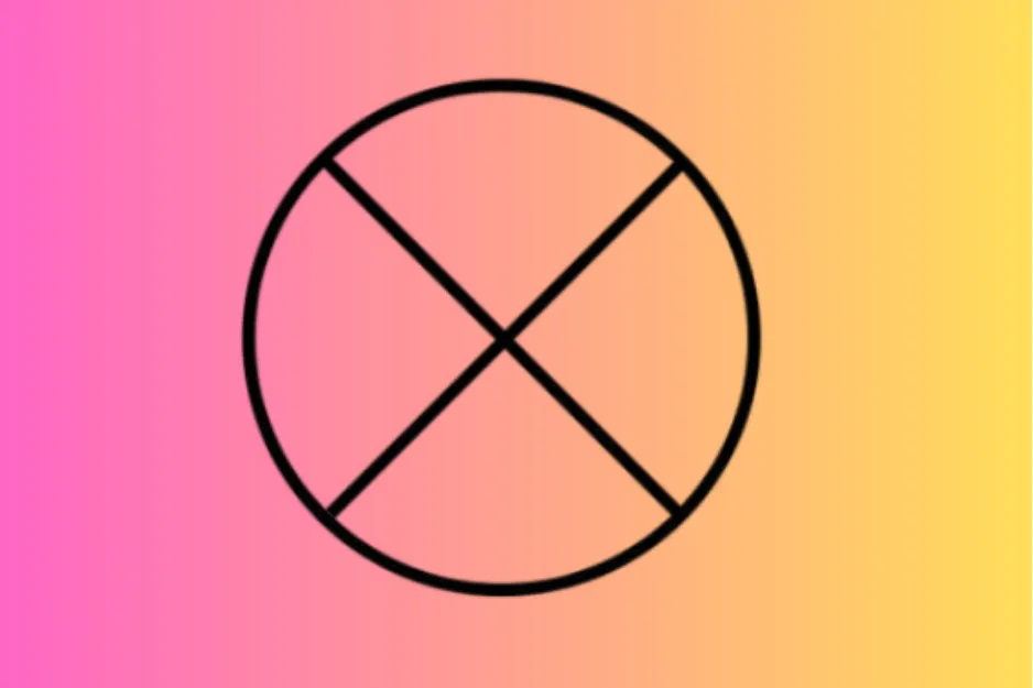 Circle divided into four equal sections by two crossing lines on a pink to yellow gradient background representing missing piece concept.