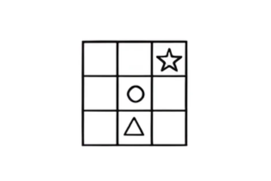 3x3 matrix grid with a star, circle, and triangle in separate cells, representing a pattern completion puzzle.