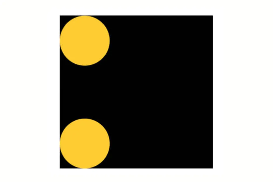 Black square with two yellow circular pieces showing a puzzle concept to choose the missing piece C.
