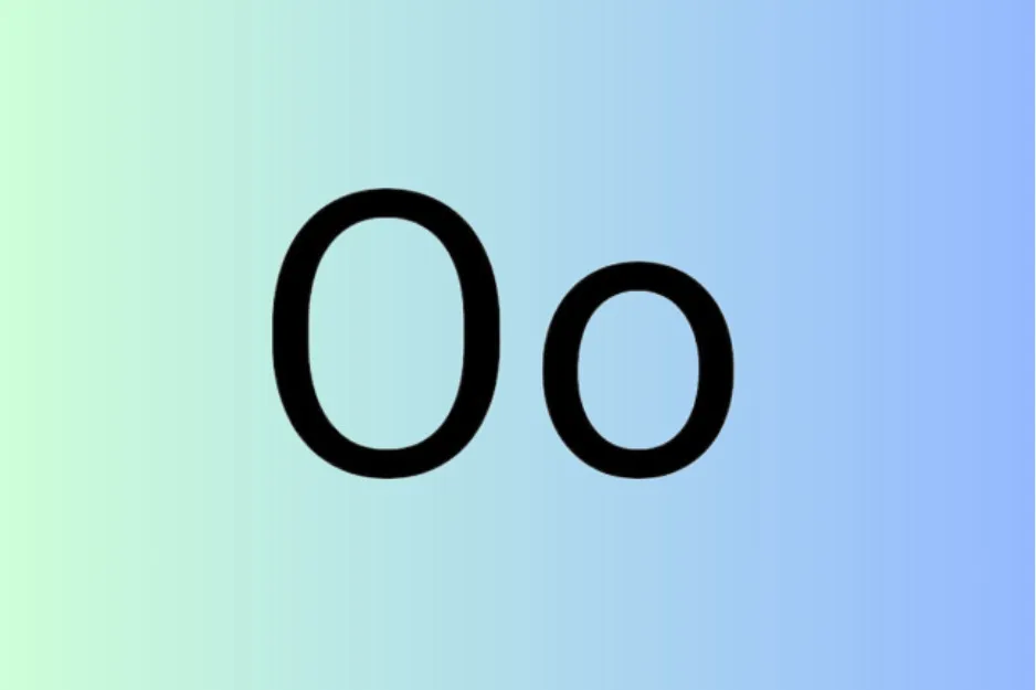 Large and small letter O displayed on a gradient background, related to which letter combination completes the puzzle B.