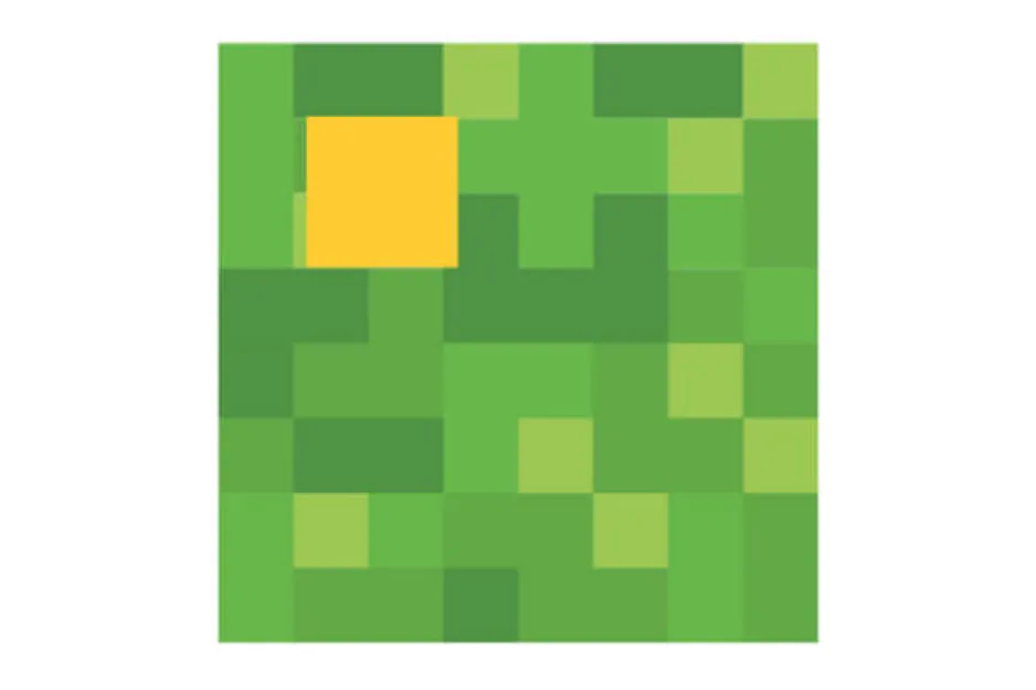 Abstract green matrix with a missing yellow piece in the top left corner representing the puzzle completion challenge.