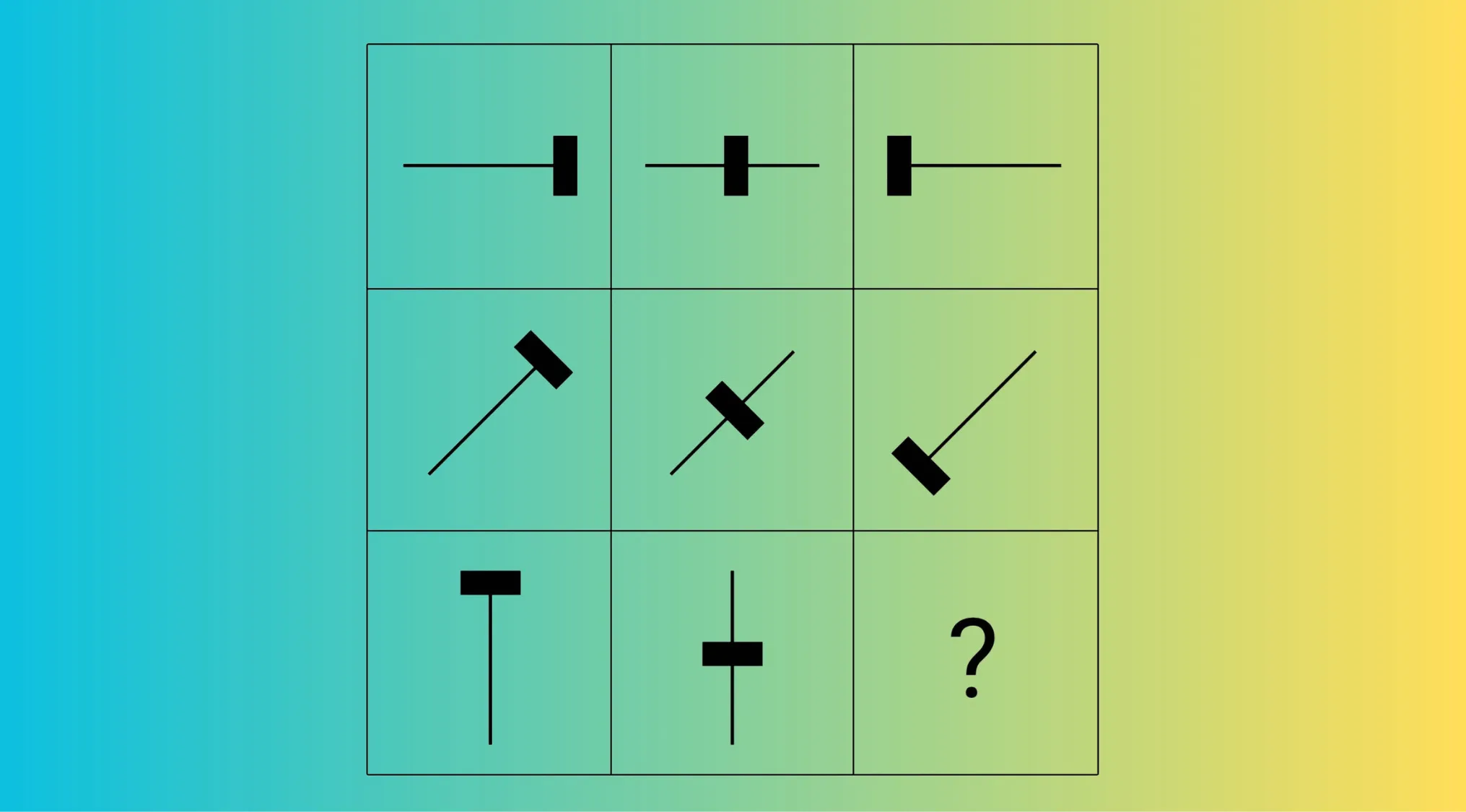 Visual IQ quiz matrix with geometric shapes and a missing piece puzzle to find the correct shape completing the matrix.