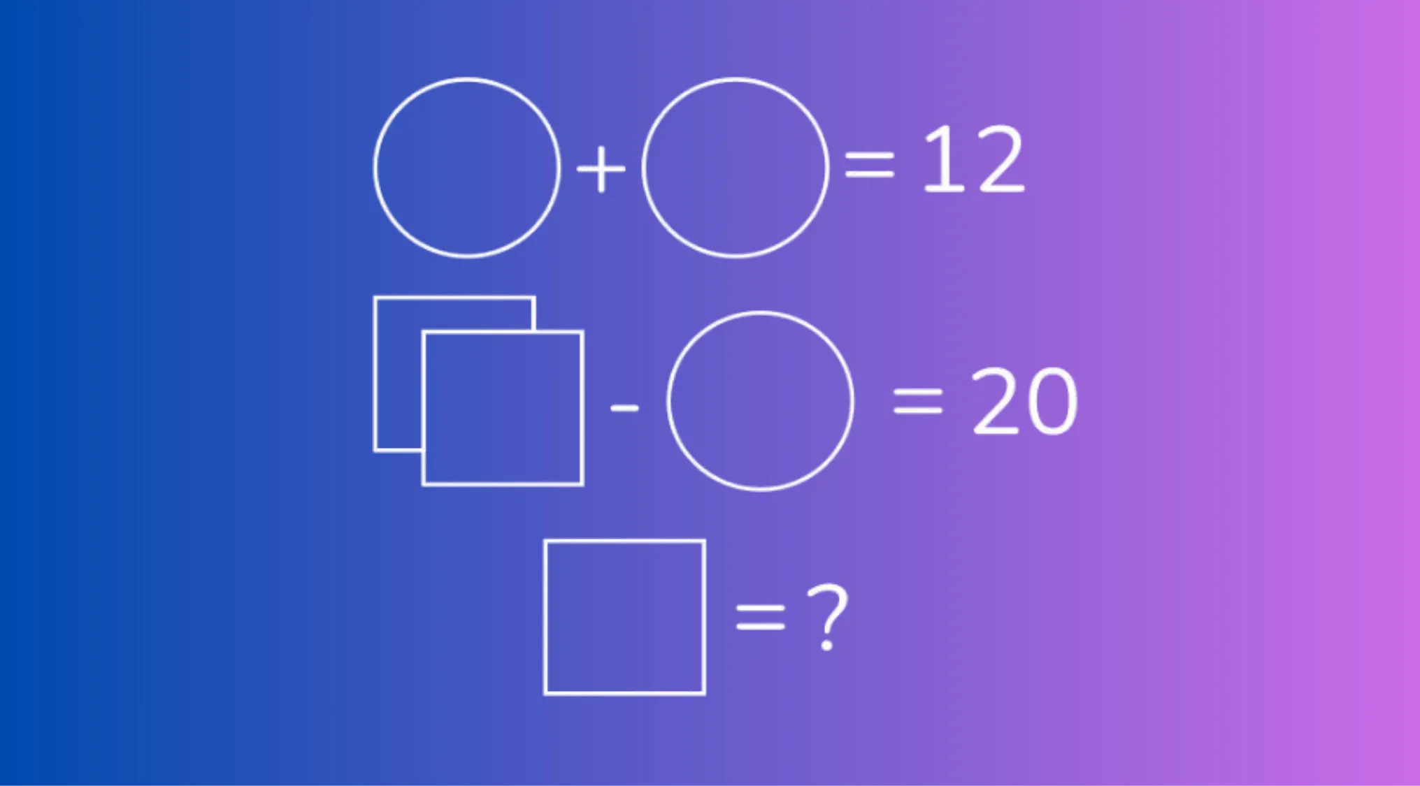 Visual IQ quiz showing shapes equation to find the missing value with circles and squares on a gradient background.